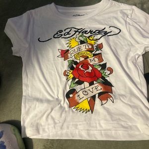 Ed Hardy True To Love Women’s Short Sleeve Baby Crop Tee Black Size Small